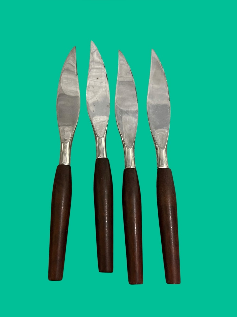 Vintage Danish Stainless Steel Wood Handle Dinner Knife Set of 4